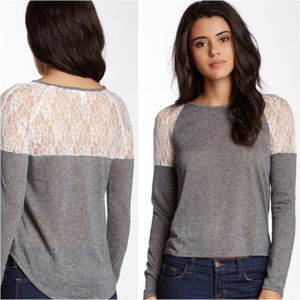 Abound Gray Long Sleeve Knit Lace Tee